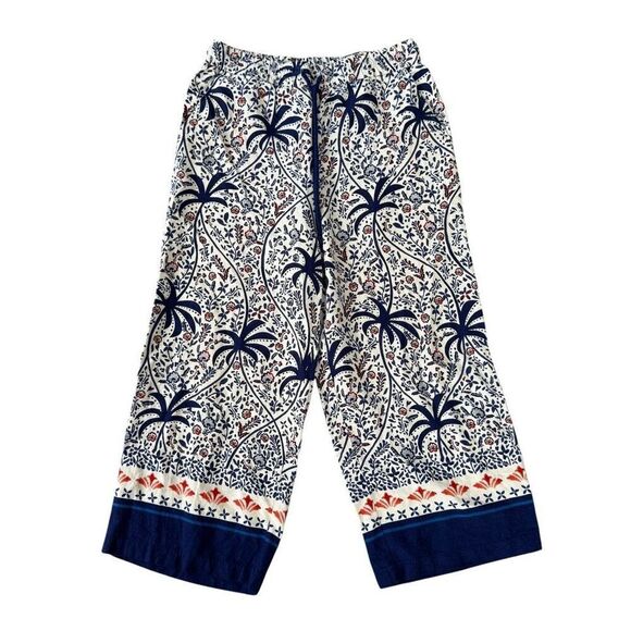 Joie Tropical Linen blend wide leg pull on elastic beaded pants size L cropped - Picture 1 of 8